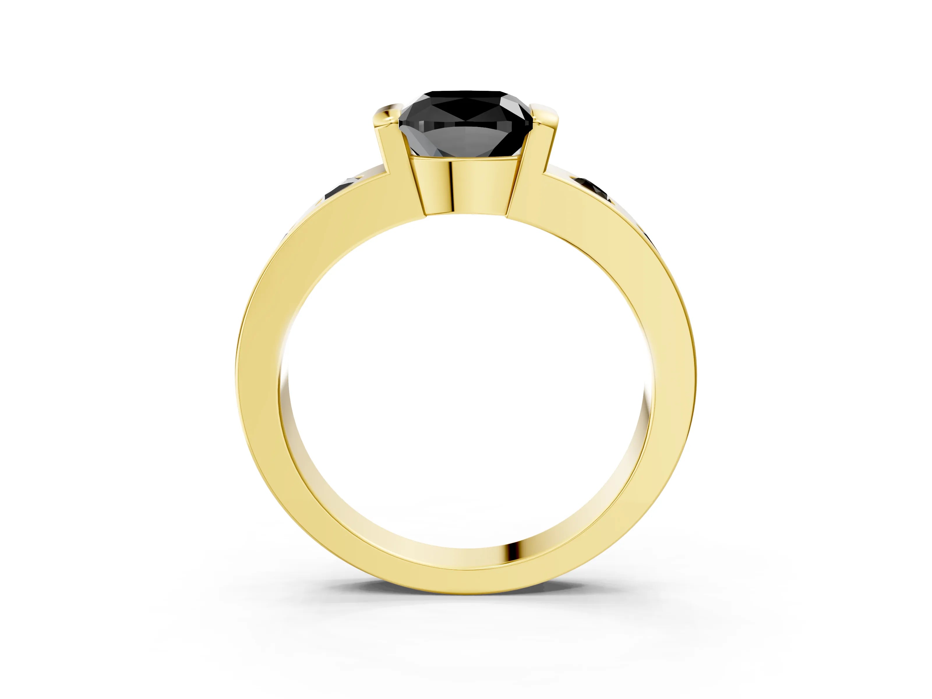 Yellow gold Fancy Black Cushion Cut Brilliant Channel-Set Diamond Ring with Bezel Prong Setting_3