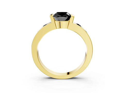 Yellow gold Fancy Black Cushion Cut Brilliant Channel-Set Diamond Ring with Bezel Prong Setting_3