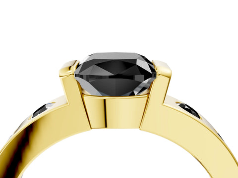 Yellow gold Fancy Black Cushion Cut Brilliant Channel-Set Diamond Ring with Bezel Prong Setting_4