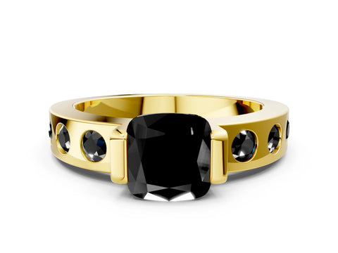 Yellow gold Fancy Black Cushion Cut Brilliant Channel-Set Diamond Ring with Bezel Prong Setting
