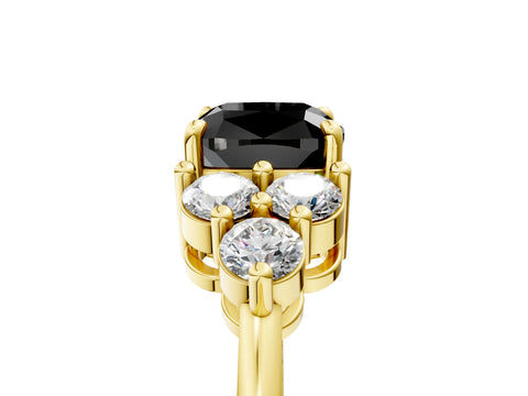 Yellow gold Fancy Black Cushion Cut Brilliant Diamond Cluster Accent Solitaire Ring with Prong Setting_5