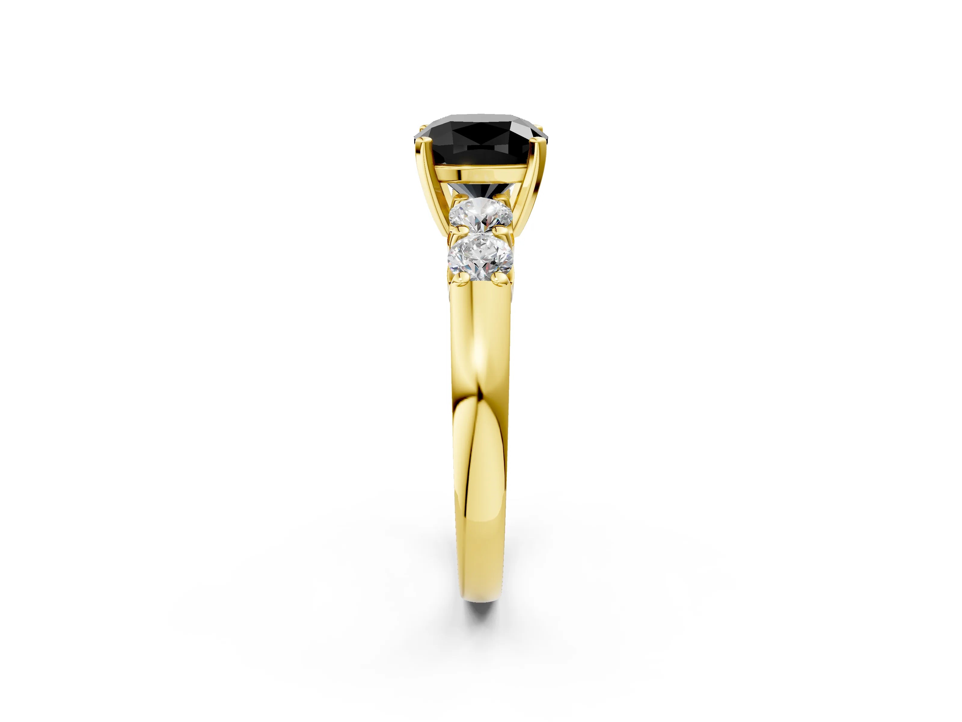 Yellow gold Fancy Black Cushion Cut Brilliant Diamond Five-Stone Engagement Ring with Prong Setting on a Classic Band_5
