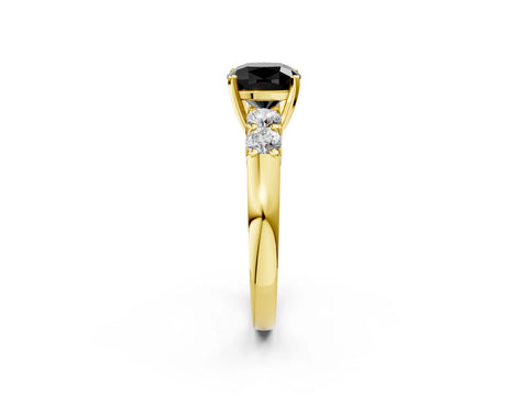Yellow gold Fancy Black Cushion Cut Brilliant Diamond Five-Stone Engagement Ring with Prong Setting on a Classic Band_5