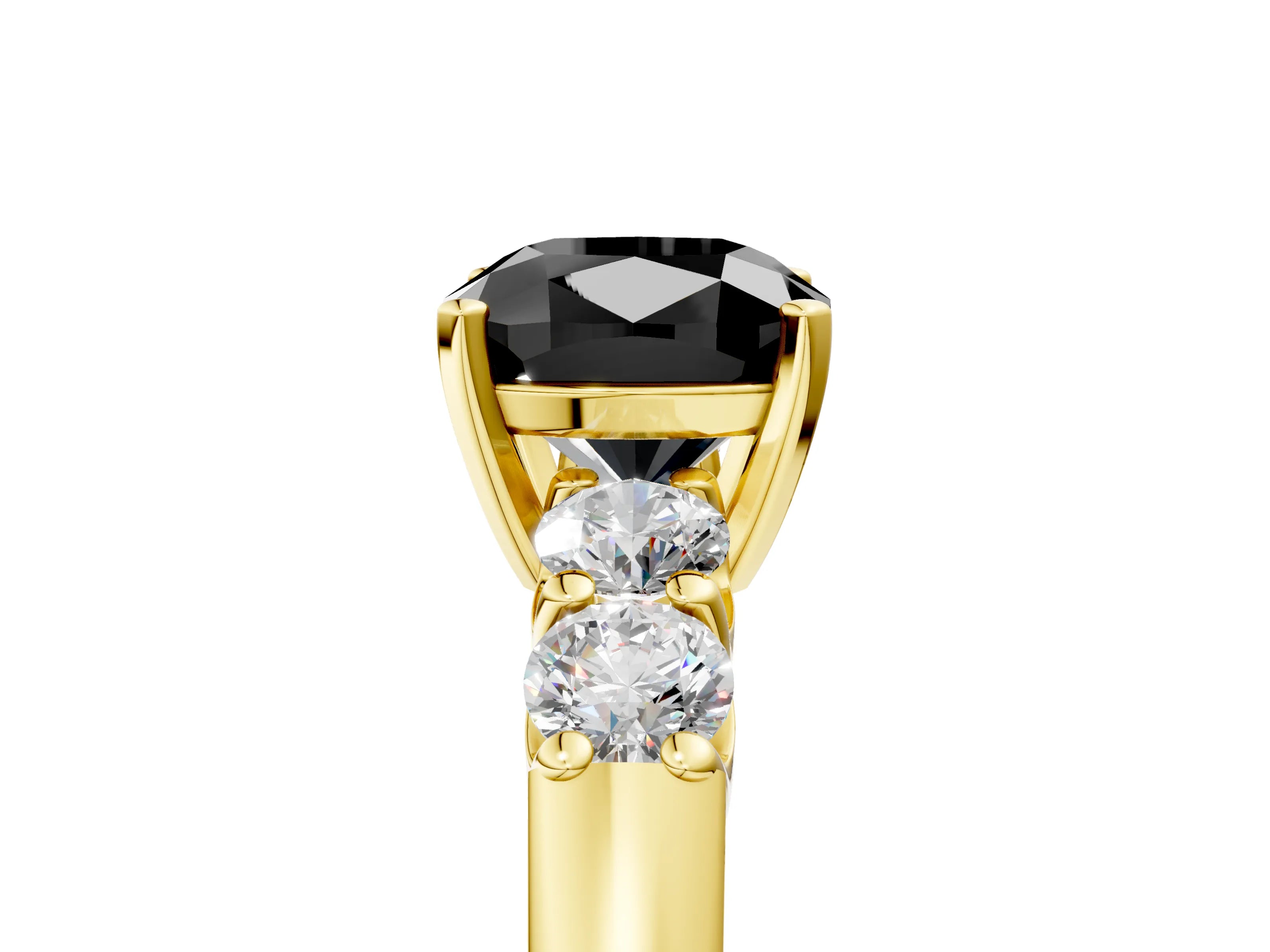 Yellow gold Fancy Black Cushion Cut Brilliant Diamond Five-Stone Engagement Ring with Prong Setting on a Classic Band_8