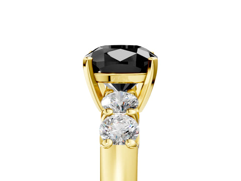 Yellow gold Fancy Black Cushion Cut Brilliant Diamond Five-Stone Engagement Ring with Prong Setting on a Classic Band_8