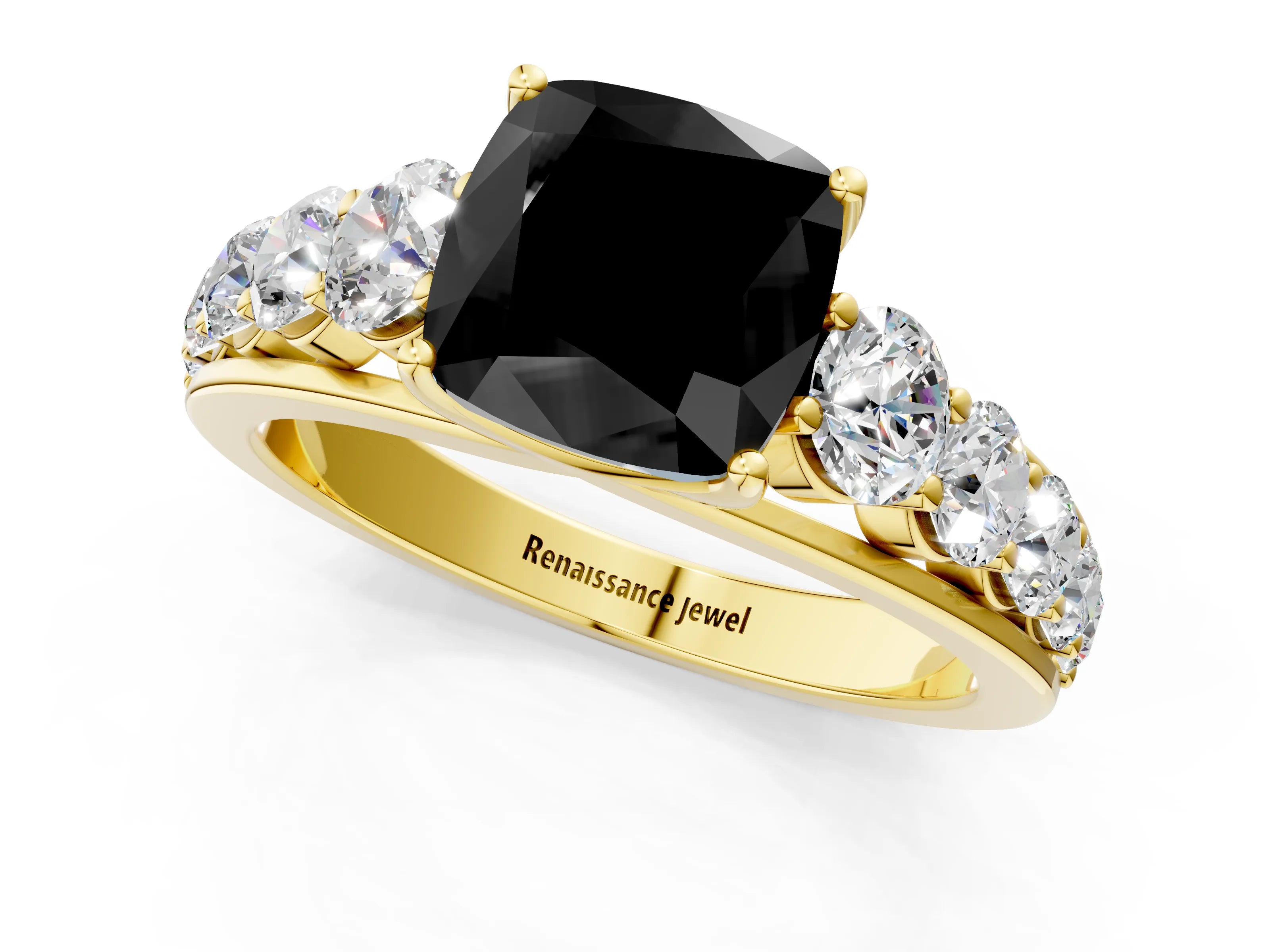 Yellow gold Fancy Black Cushion Cut Brilliant Diamond Pavé Band with Six-Prong Setting_1