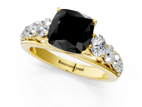 Yellow gold Fancy Black Cushion Cut Brilliant Diamond Pavé Band with Six-Prong Setting_1