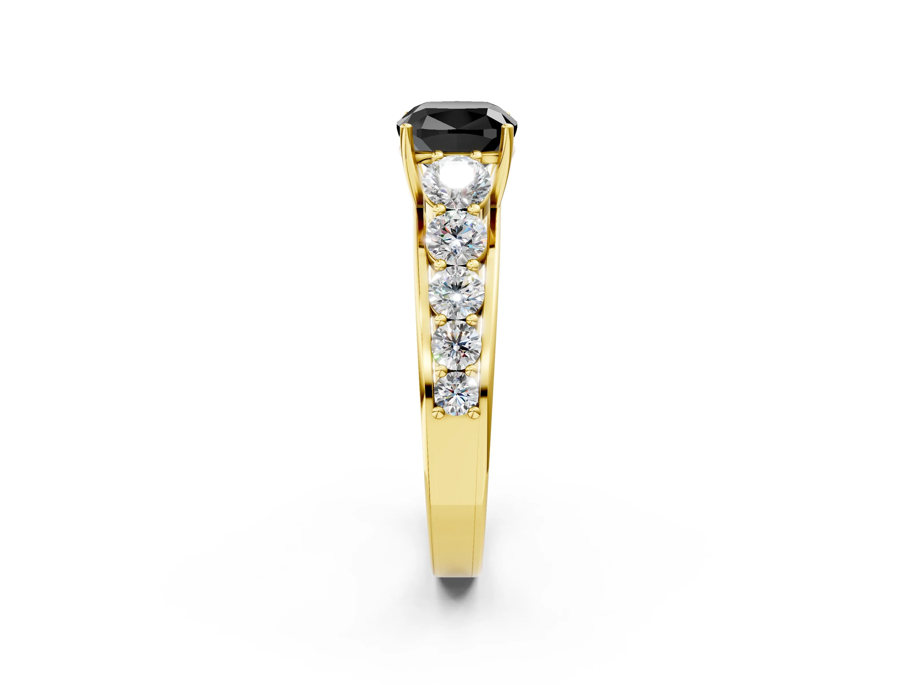 Yellow gold Fancy Black Cushion Cut Brilliant Diamond Pavé Band with Six-Prong Setting_2