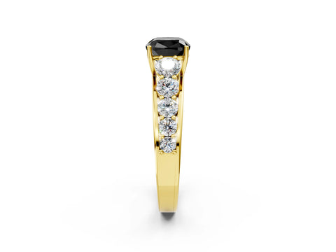 Yellow gold Fancy Black Cushion Cut Brilliant Diamond Pavé Band with Six-Prong Setting_2