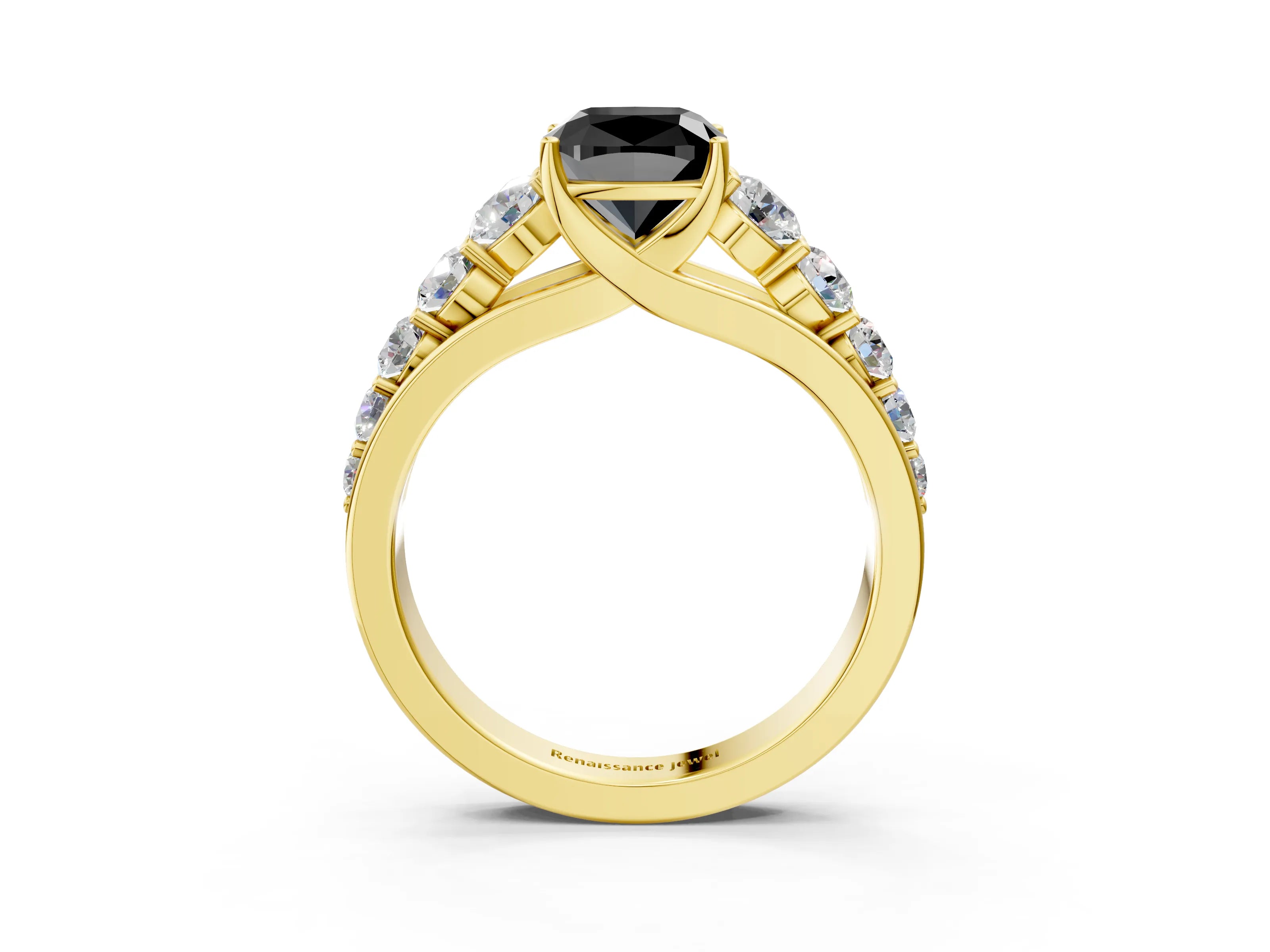 Yellow gold Fancy Black Cushion Cut Brilliant Diamond Pavé Band with Six-Prong Setting_3