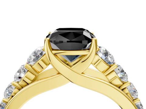 Yellow gold Fancy Black Cushion Cut Brilliant Diamond Pavé Band with Six-Prong Setting_4