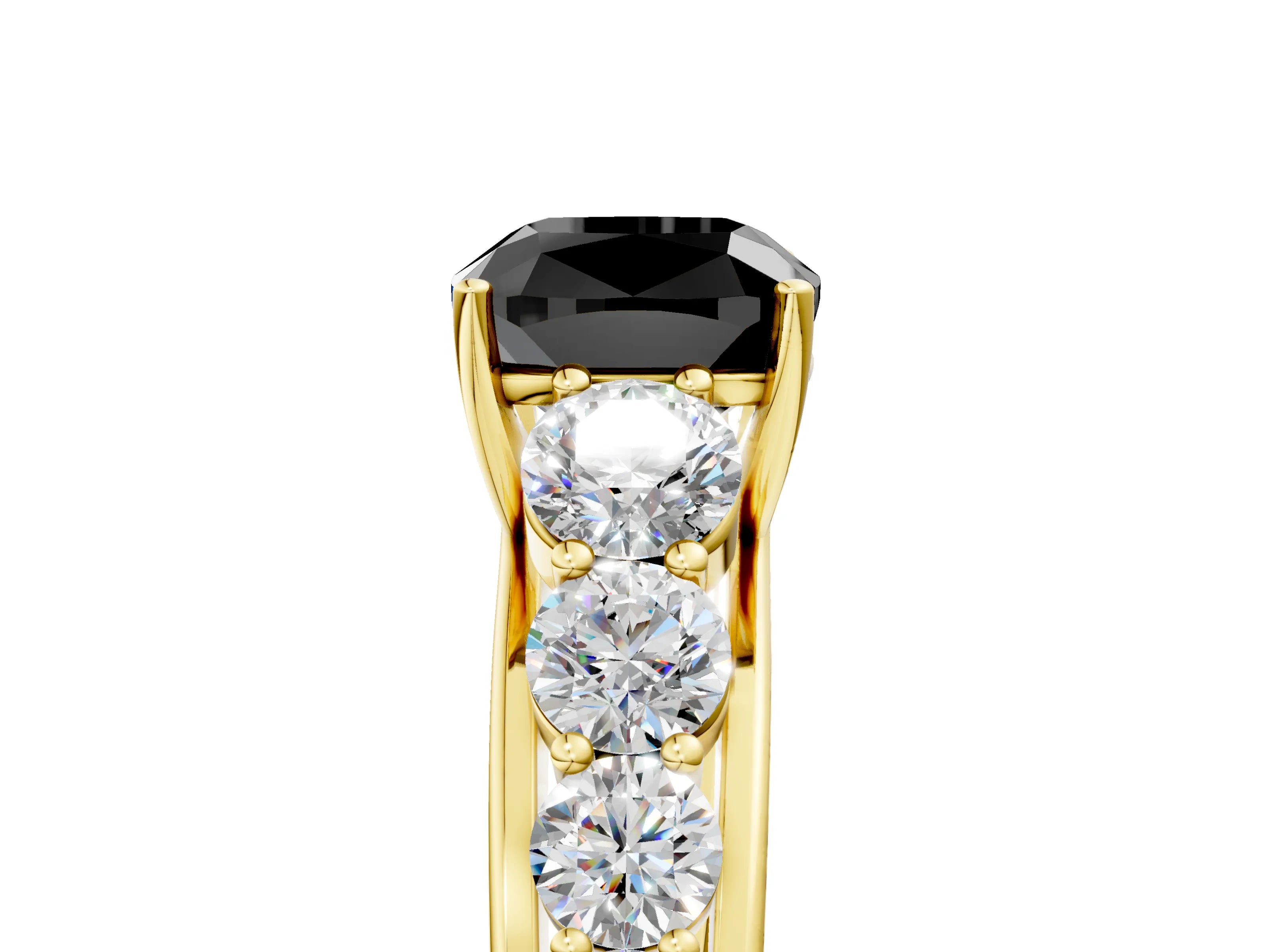 Yellow gold Fancy Black Cushion Cut Brilliant Diamond Pavé Band with Six-Prong Setting_5