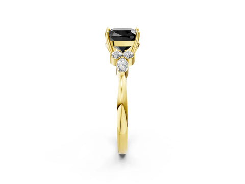 Yellow gold Fancy Black Cushion Cut Brilliant Diamond Solitaire Ring with Pear Side Stones and Four-Prong Setting_5