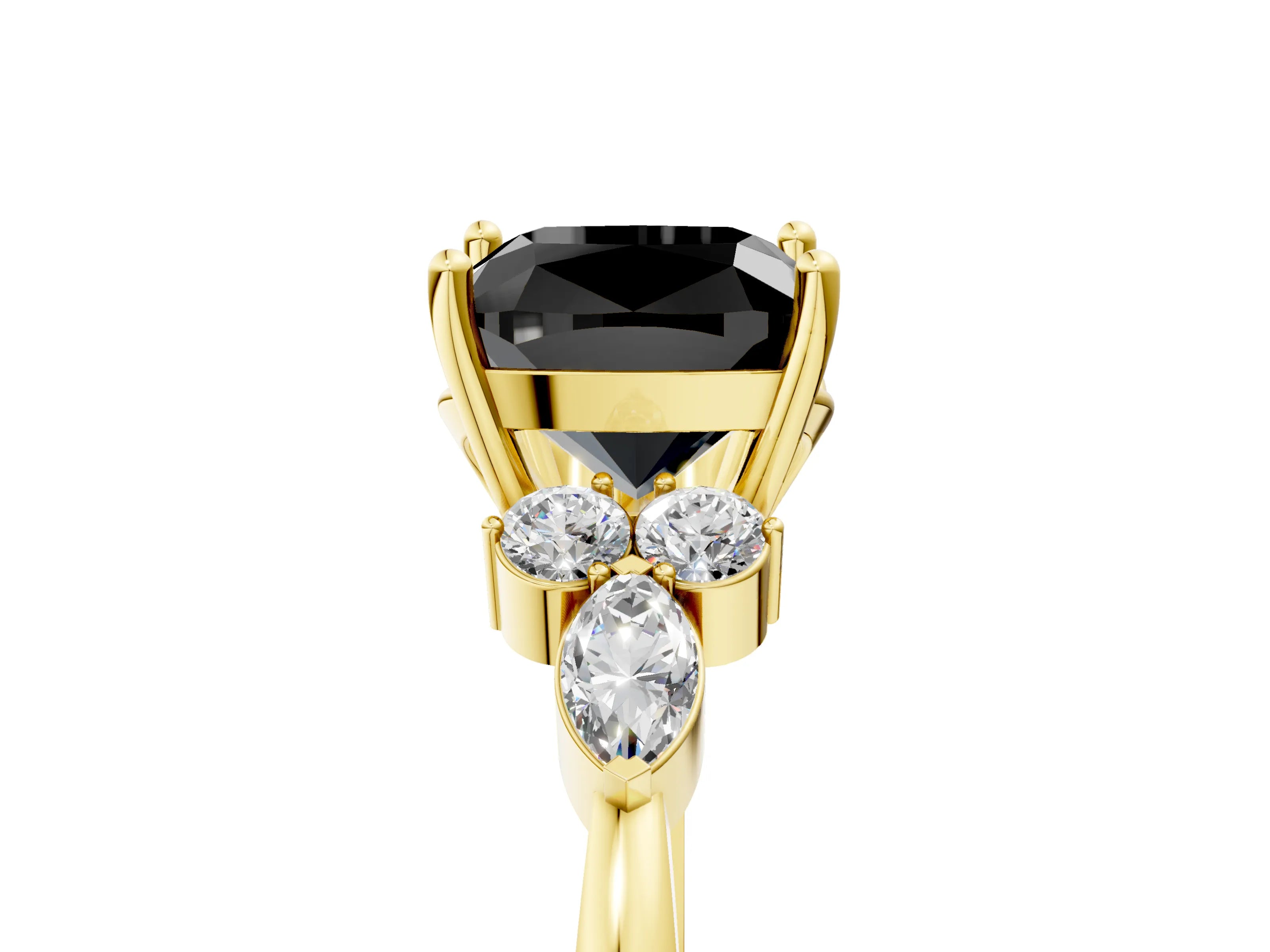 Yellow gold Fancy Black Cushion Cut Brilliant Diamond Solitaire Ring with Pear Side Stones and Four-Prong Setting_8