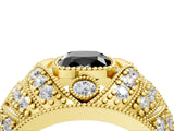 Yellow gold Fancy Black Cushion Cut Brilliant Halo Pave Diamond Milgrain Ring_4