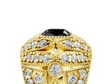 Yellow gold Fancy Black Cushion Cut Brilliant Halo Pave Diamond Milgrain Ring_5
