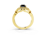 Yellow gold Fancy Black Cushion Cut Brilliant Milgrain Pave Heart Band Solitaire Ring_3