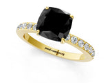 Yellow gold Fancy Black Cushion Cut Brilliant Pavé Band Solitaire with Four-Prong Setting_1