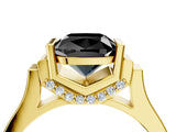Yellow gold Fancy Black Cushion Cut Brilliant Solitaire Diamond Ring with Channel Set Band and Bar Prong Setting_10