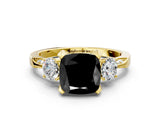 Yellow gold Fancy Black Cushion Cut Brilliant Three-Stone Diamond Ring with Pavé Band and Four-Prong Setting_23
