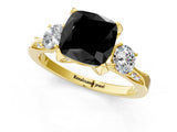 Yellow gold Fancy Black Cushion Cut Brilliant Three-Stone Diamond Ring with Pavé Band and Four-Prong Setting_24