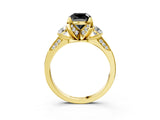 Yellow gold Fancy Black Cushion Cut Brilliant Three-Stone Diamond Ring with Pavé Band and Four-Prong Setting_26