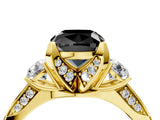 Yellow gold Fancy Black Cushion Cut Brilliant Three-Stone Diamond Ring with Pavé Band and Four-Prong Setting_27