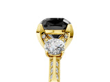 Yellow gold Fancy Black Cushion Cut Brilliant Three-Stone Diamond Ring with Pavé Band and Four-Prong Setting_28