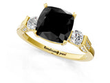 Yellow gold Fancy Black Cushion Cut Brilliant Three-Stone Pave Band with Four-Prong Setting_1