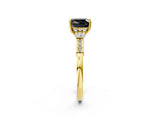 Yellow gold Fancy Black Cushion Cut Brilliant Three-Stone Pave Band with Four-Prong Setting_2