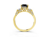 Yellow gold Fancy Black Cushion Cut Brilliant Three-Stone Pave Band with Four-Prong Setting_3