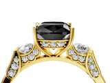 Yellow gold Fancy Black Cushion Cut Brilliant Three-Stone Pave Band with Four-Prong Setting_4