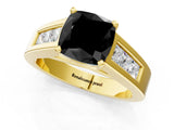 Yellow gold Fancy Black Cushion Cut Cut Channel Set Solitaire Ring with Four-Prong Setting_1
