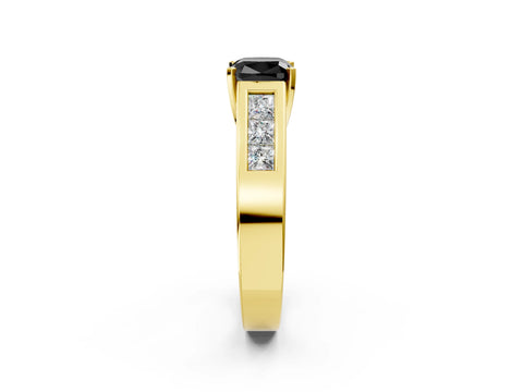 Yellow gold Fancy Black Cushion Cut Cut Channel Set Solitaire Ring with Four-Prong Setting_2