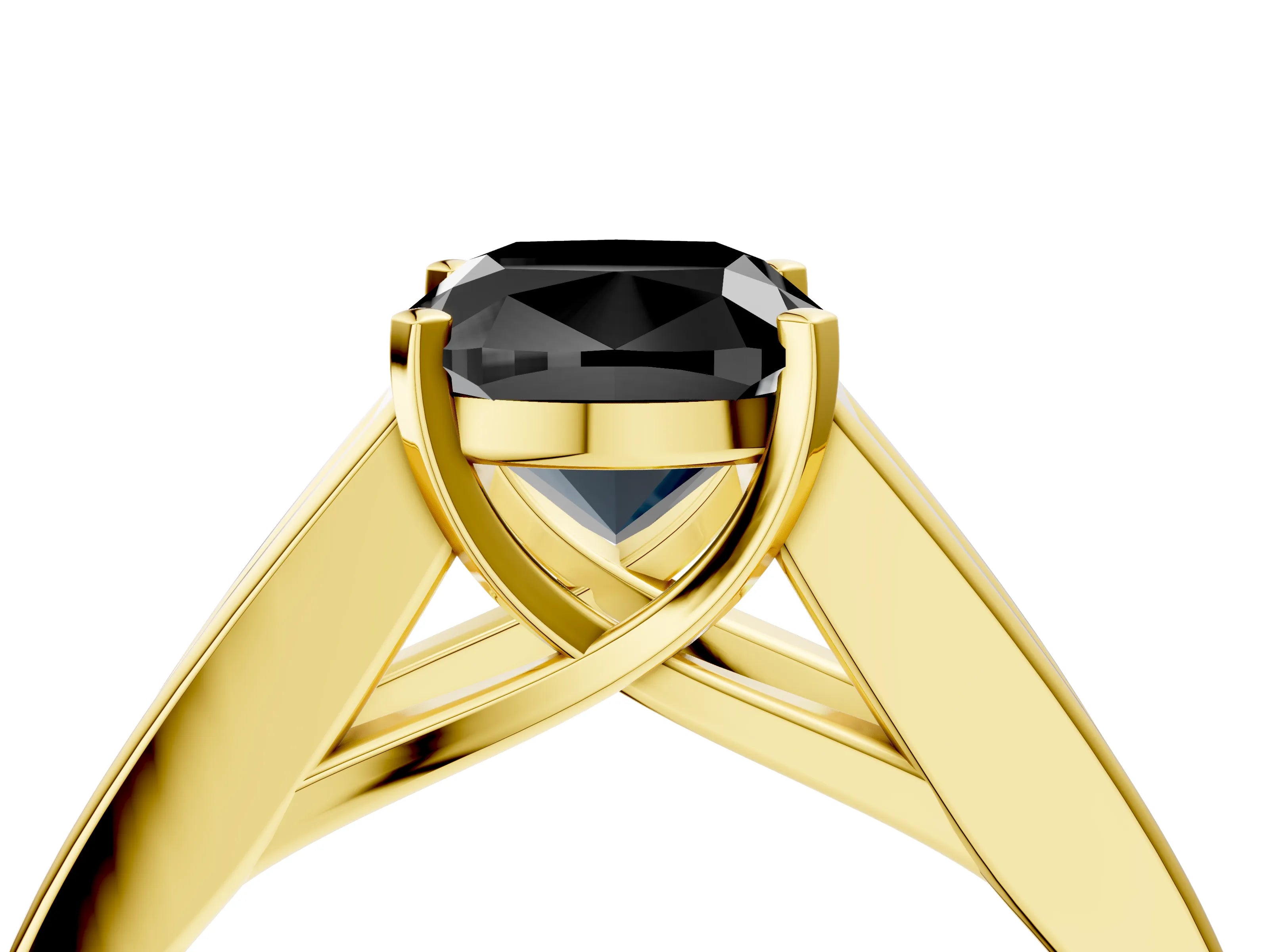 Yellow gold Fancy Black Cushion Cut Cut Channel Set Solitaire Ring with Four-Prong Setting_4