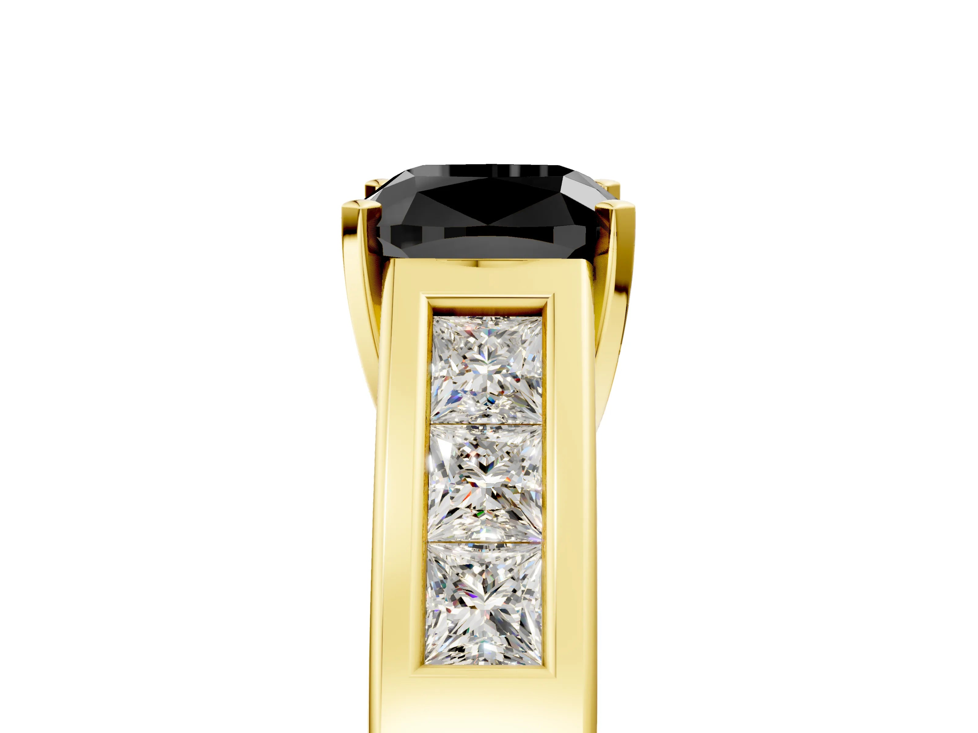 Yellow gold Fancy Black Cushion Cut Cut Channel Set Solitaire Ring with Four-Prong Setting_5