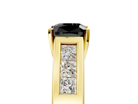 Yellow gold Fancy Black Cushion Cut Cut Channel Set Solitaire Ring with Four-Prong Setting_5