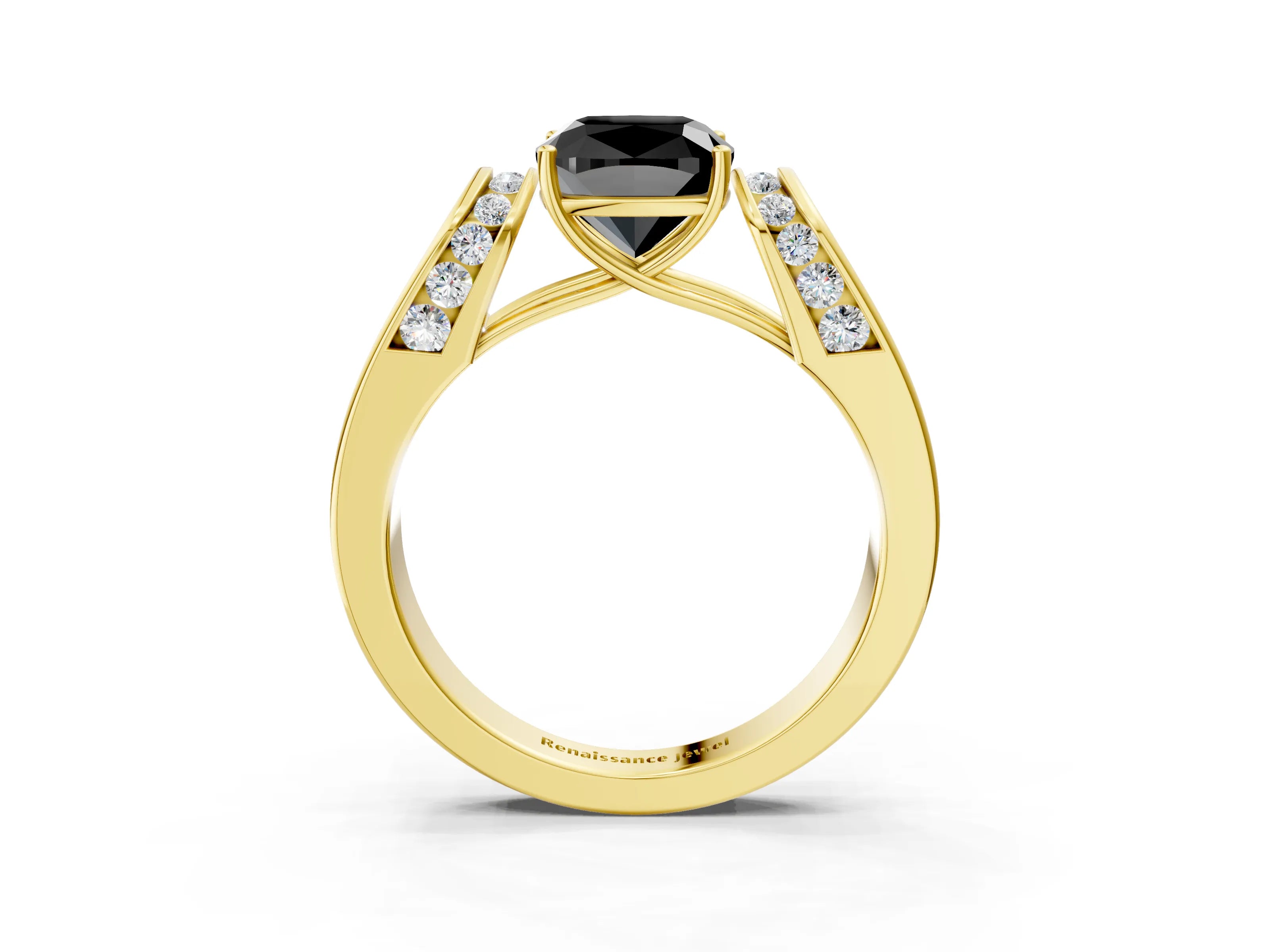Yellow gold Fancy Black Cushion Cut Cut Diamond Channel Set Solitaire Ring with Four-Prong Setting_3
