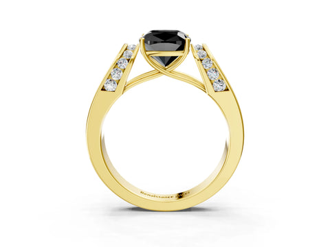 Yellow gold Fancy Black Cushion Cut Cut Diamond Channel Set Solitaire Ring with Four-Prong Setting_3