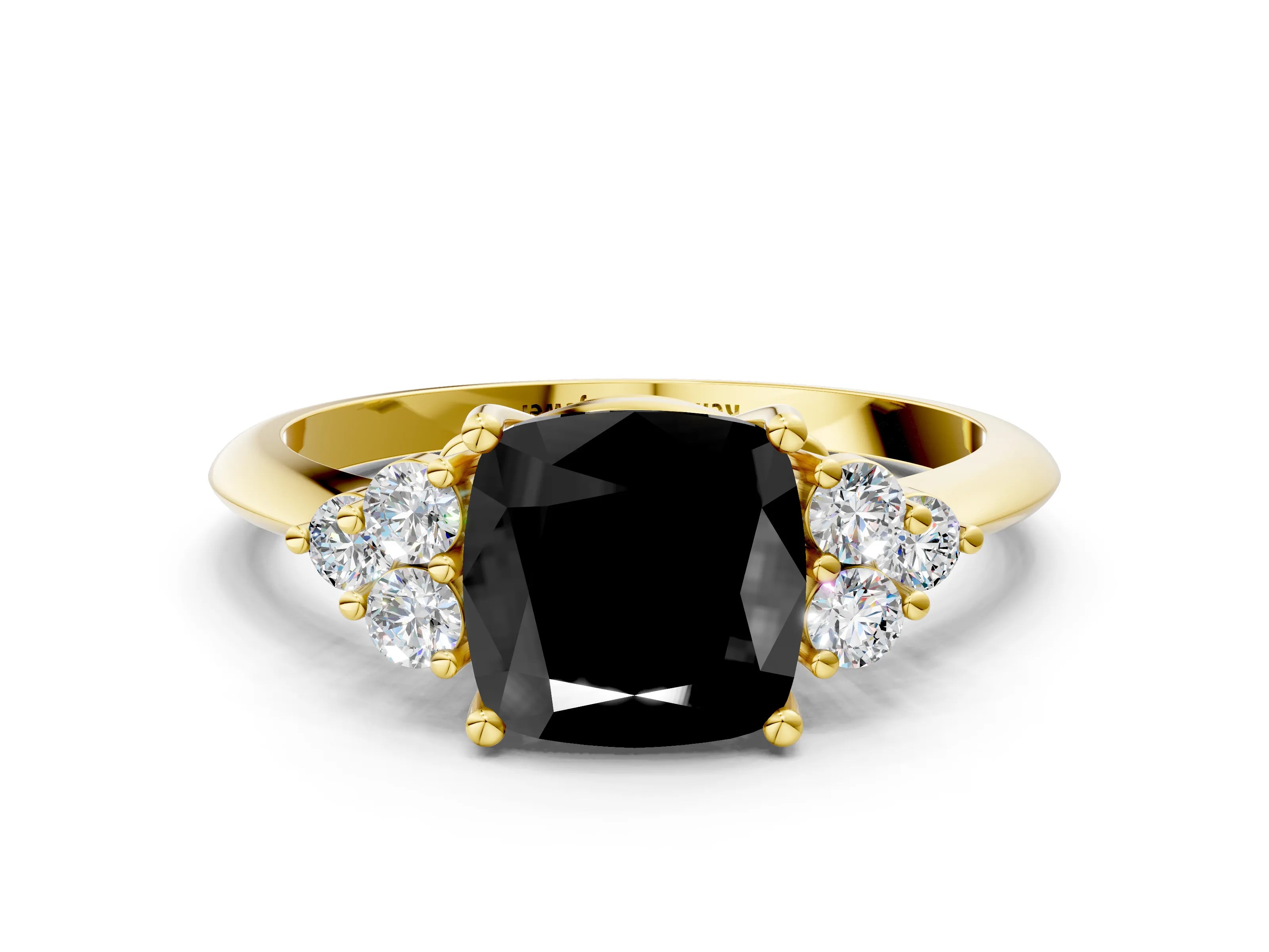 Yellow gold Fancy Black Cushion Cut Cut Diamond Cluster Ring with Solitaire Band and Four-Prong Setting_12