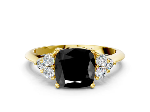 Yellow gold Fancy Black Cushion Cut Cut Diamond Cluster Ring with Solitaire Band and Four-Prong Setting_12