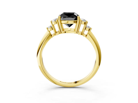 Yellow gold Fancy Black Cushion Cut Cut Diamond Cluster Ring with Solitaire Band and Four-Prong Setting_15