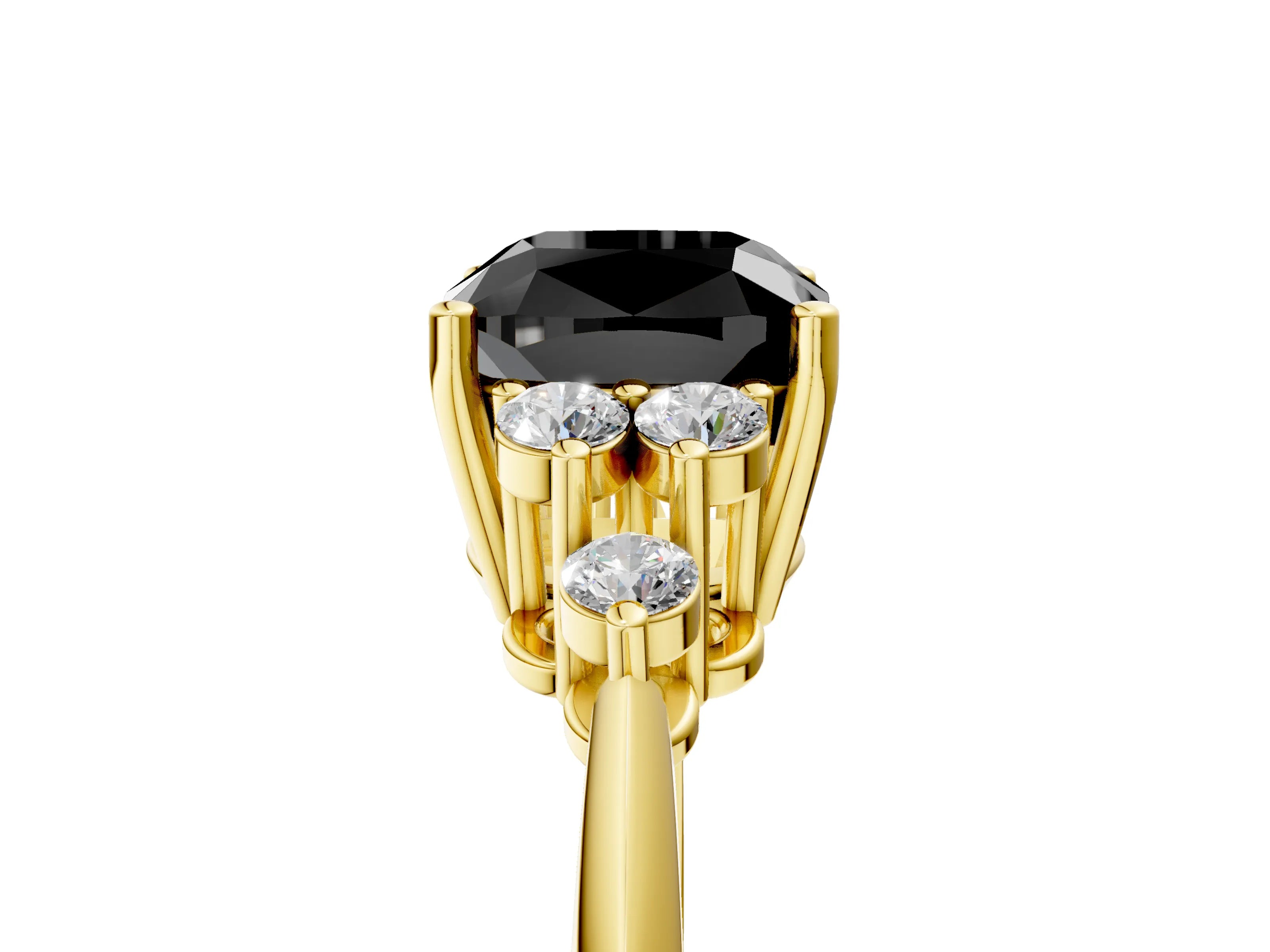 Yellow gold Fancy Black Cushion Cut Cut Diamond Cluster Ring with Solitaire Band and Four-Prong Setting_17
