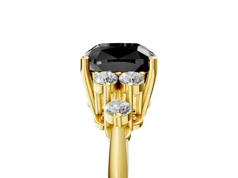 Yellow gold Fancy Black Cushion Cut Cut Diamond Cluster Ring with Solitaire Band and Four-Prong Setting_17