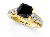 Yellow gold Fancy Black Cushion Cut Cut Diamond Engagement Ring with Pavé Band and Four-Prong Setting_1