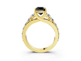 Yellow gold Fancy Black Cushion Cut Cut Diamond Engagement Ring with Pavé Band and Four-Prong Setting_3