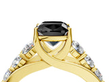Yellow gold Fancy Black Cushion Cut Cut Diamond Engagement Ring with Pavé Band and Four-Prong Setting_4