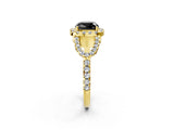 Yellow gold Fancy Black Cushion Cut Cut Diamond Halo Engagement Ring with Open Split Pavé Band_2