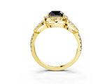 Yellow gold Fancy Black Cushion Cut Cut Diamond Halo Engagement Ring with Open Split Pavé Band_3