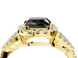 Yellow gold Fancy Black Cushion Cut Cut Diamond Halo Engagement Ring with Open Split Pavé Band_4